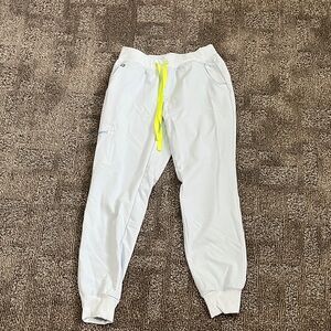 Figs Light Blue Jogger Pants with Neon Yellow Drawstring
